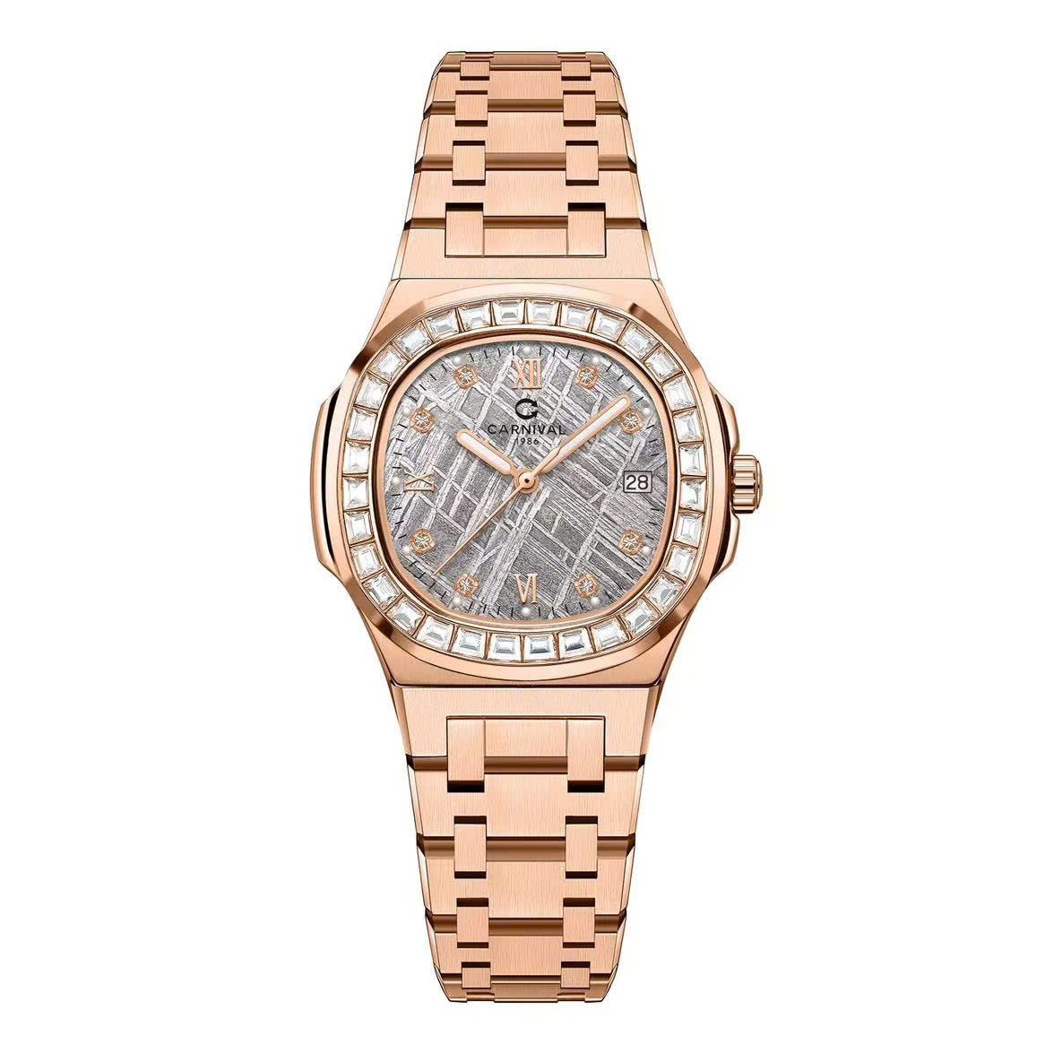 Đồng Hồ Nữ Carnival 8160L2-VH-TT Vàng Hồng Mặt Thiên Thạch Viền Đá Size 34mm Sapphire