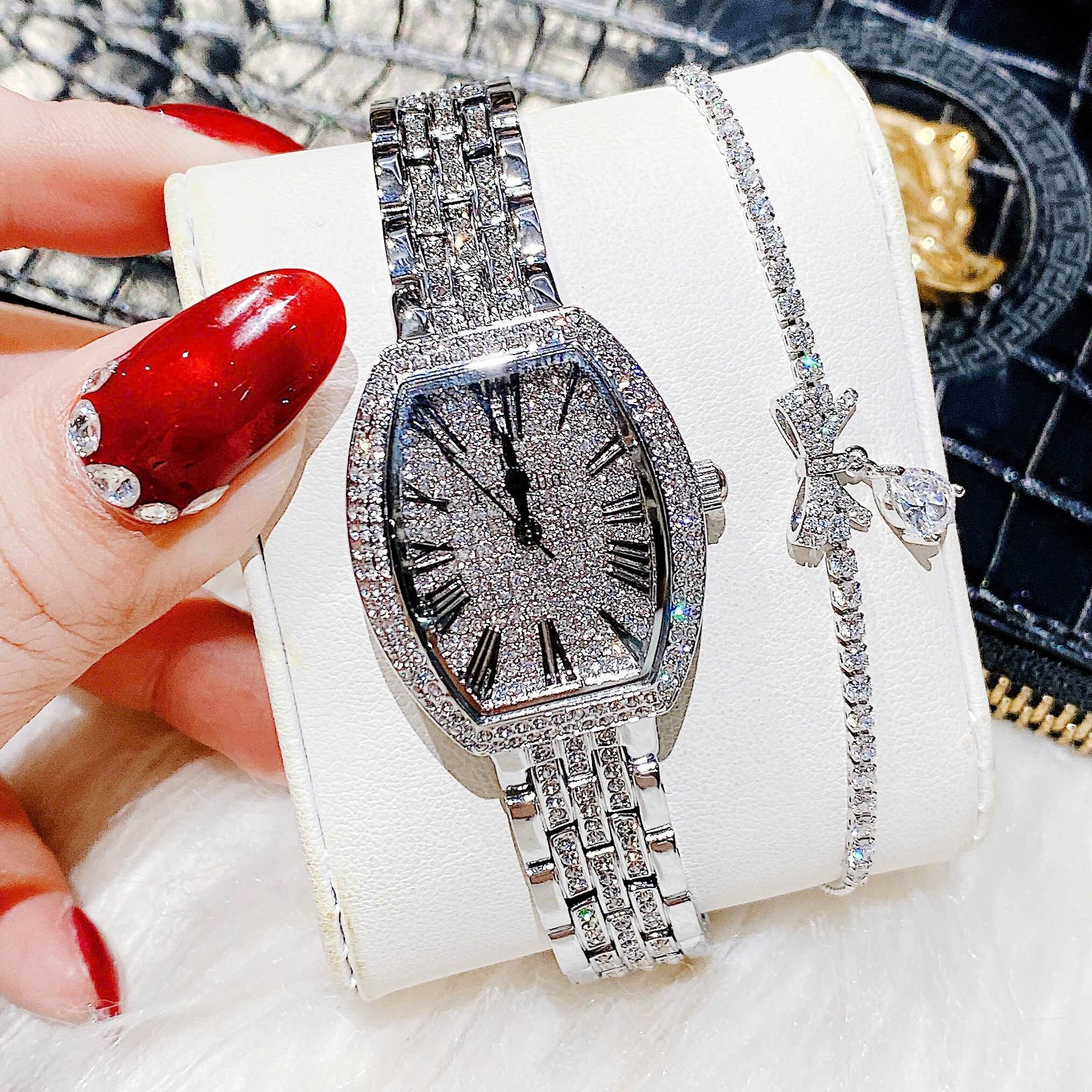 Đồng Hồ Nữ Đính Đá Chính Hãng Franklin FL6144 Silver Size 30mm Quartz Tặng Kèm Vòng Tay