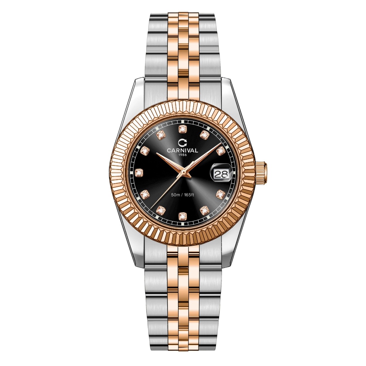 Đồng Hồ Nữ Carnival 8131L-CH-D Demi Vàng Hồng Mặt Đen Size 30mm Quartz Japan