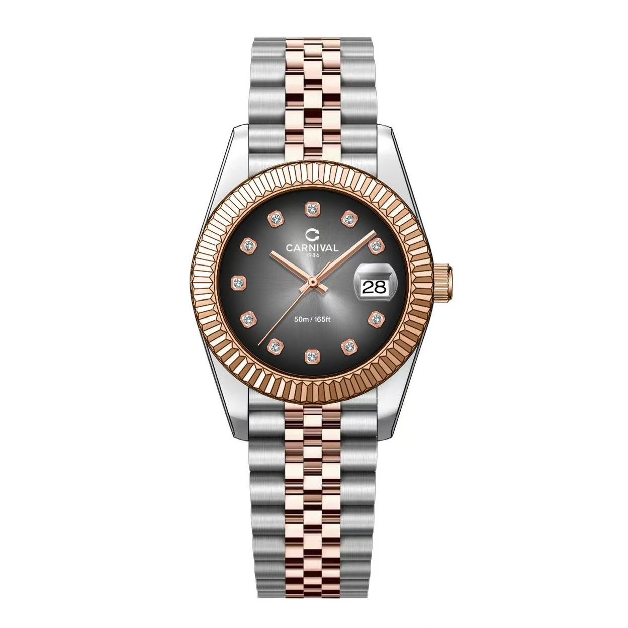 Đồng Hồ Nữ Carnival 8250L-CH-TX Demi Vàng Hồng Mặt Ombre Xám Đen Size 30mm Quartz Japan