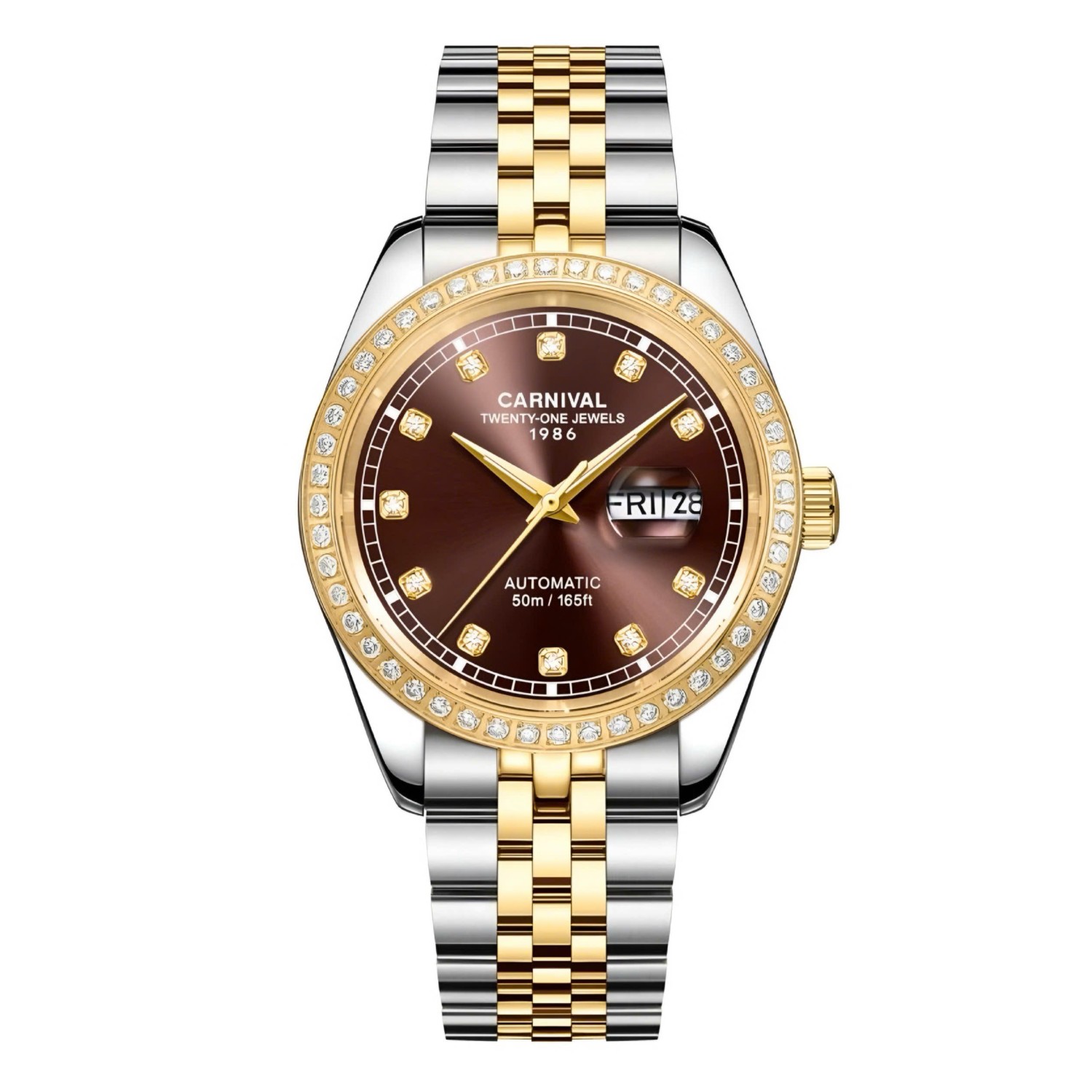 Đồng Hồ Nam Carnival 8131G2-CV-N Automatic Dây Thép Demi Vàng Mặt Nâu Size 40mm