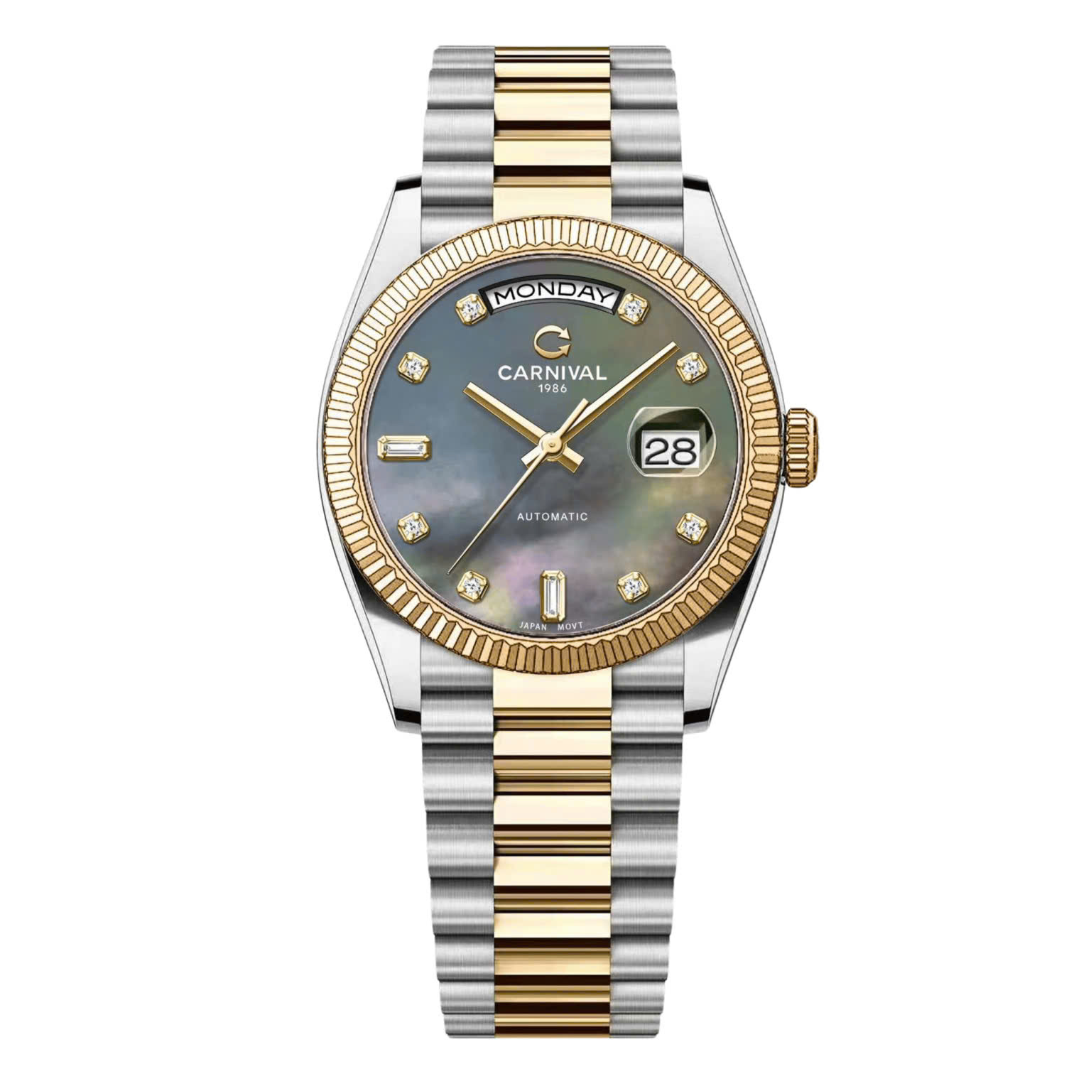 Đồng Hồ Nam Carnival 8239G-CV-DK Automatic Demi Mặt Xà Cừ Xám Size 38mm Chính Hãng
