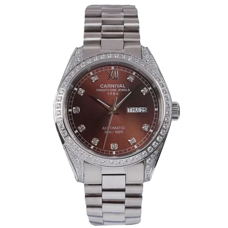 Đồng Hồ Nam Carnival Datejust 8907G Dây Thép Vỏ Silver Brown 40mm
