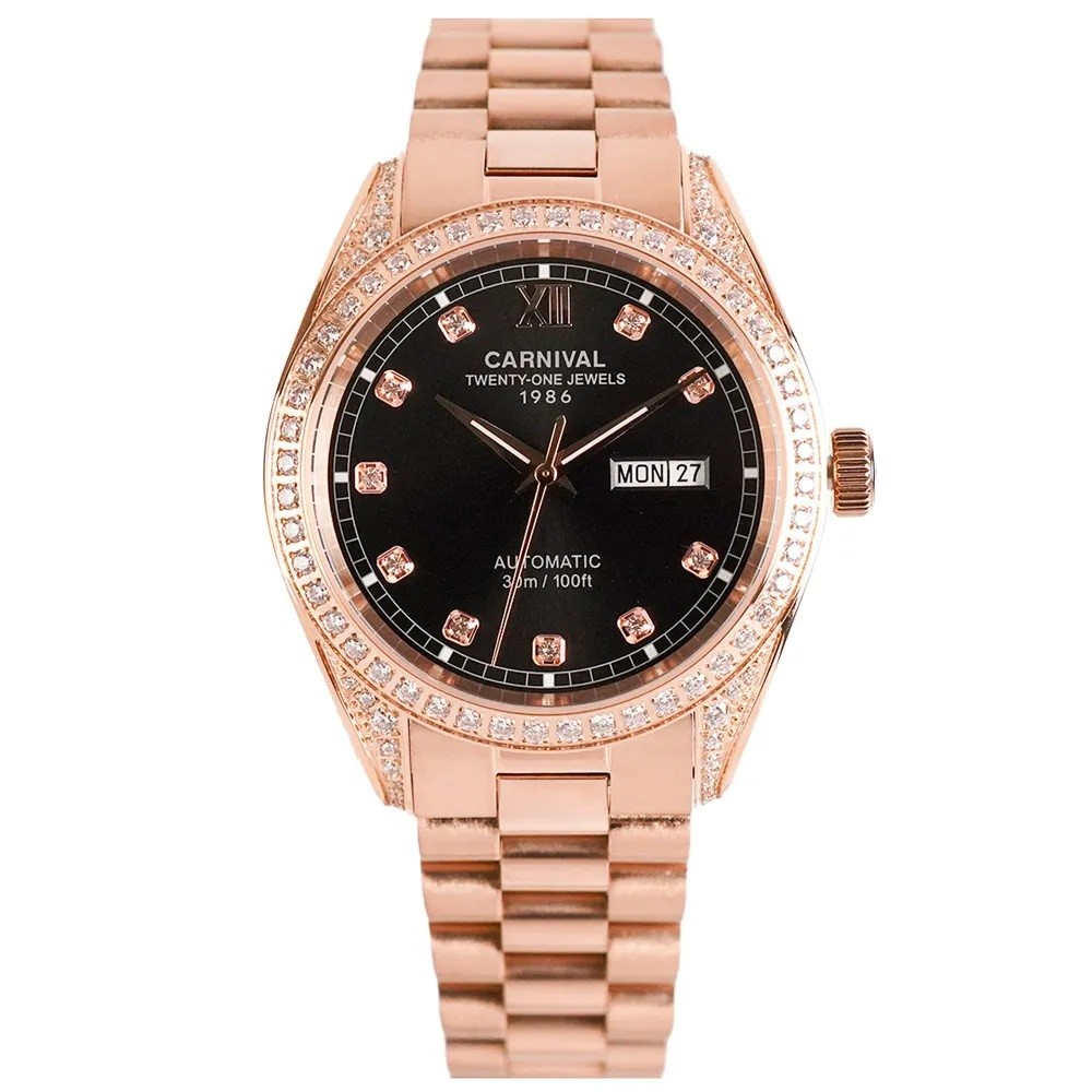 Đồng Hồ Nam Carnival Datejust 8907G Dây Thép Vỏ Rose Gold 40mm