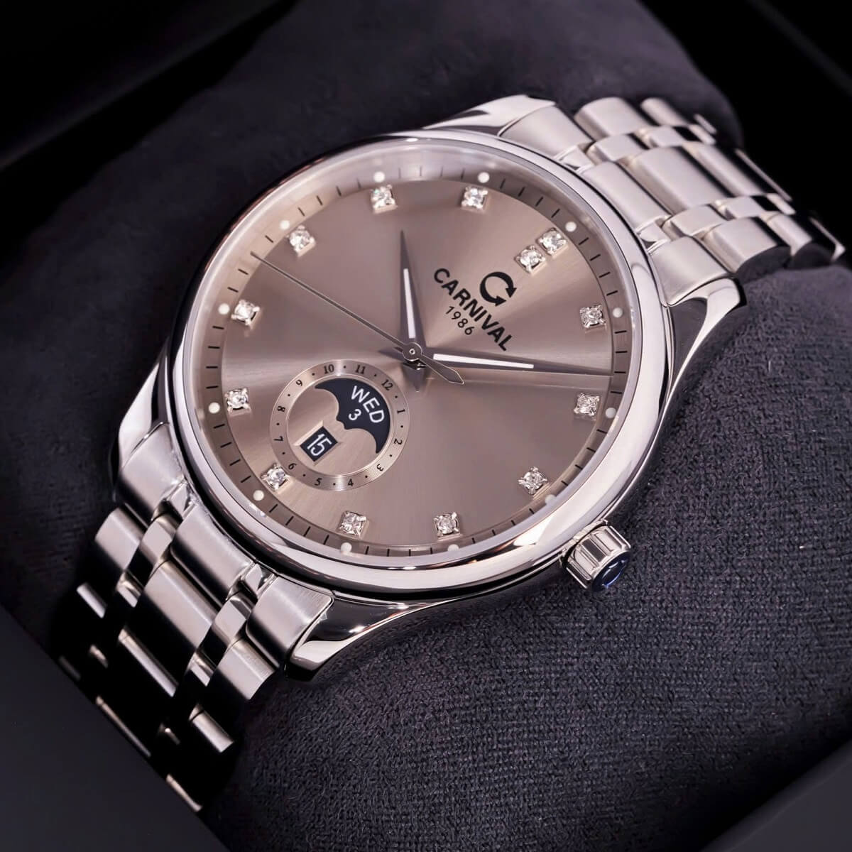Đồng Hồ Nam Carnival 8105G Tự Động Mặt Xám Vỏ Silver Size 40mm