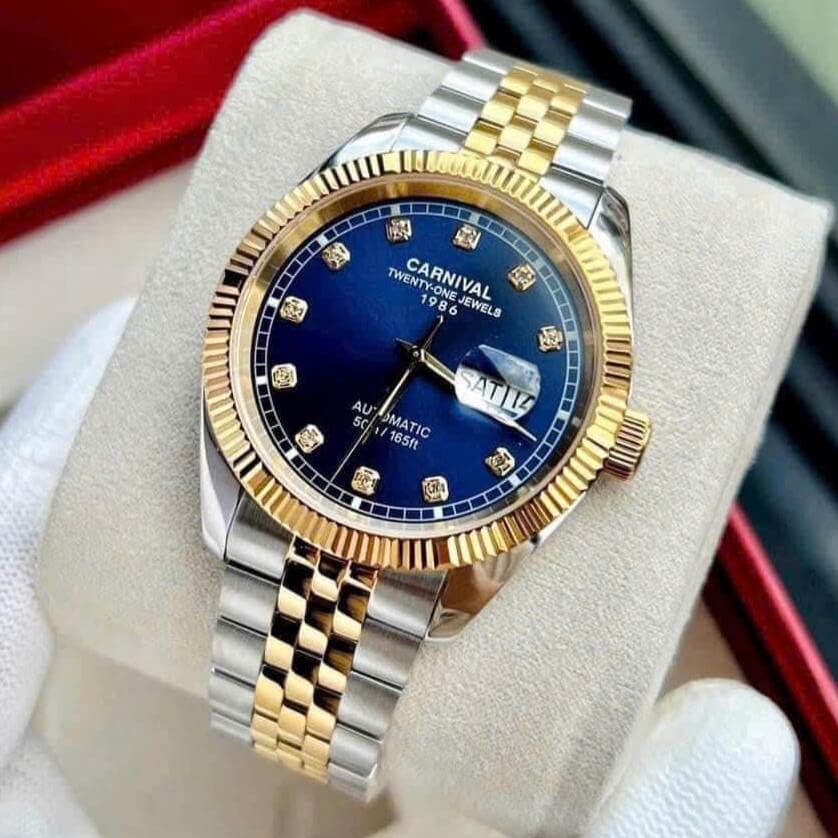 Đồng Hồ Nam Carnival 8131G Dây Thép Vỏ Demi Gold Blue 41mm Chính Hãng