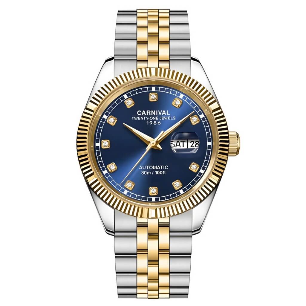 Đồng Hồ Nam Carnival 8131G Dây Thép Vỏ Demi Gold Blue 41mm Chính Hãng