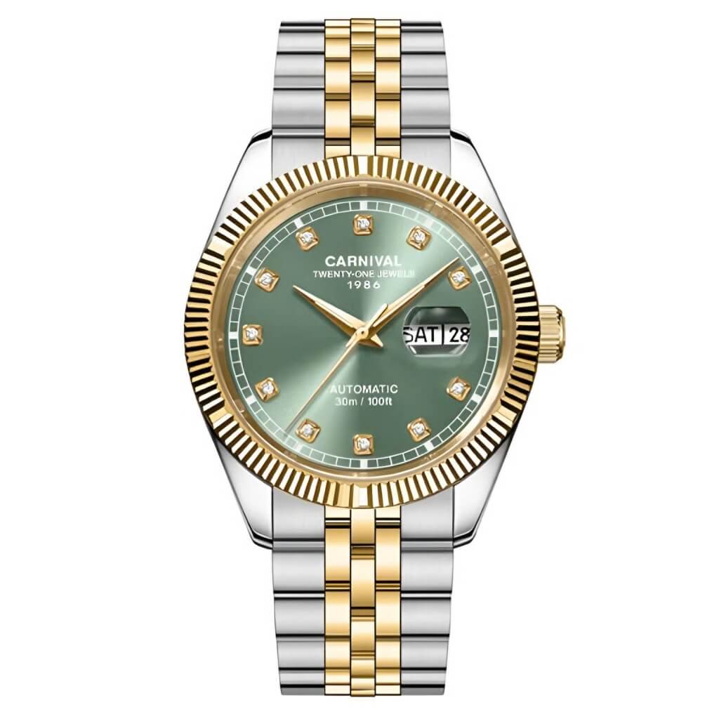 Đồng Hồ Nam Carnival 8131G Dây Thép Vỏ Demi Gold Green 41mm Chính Hãng