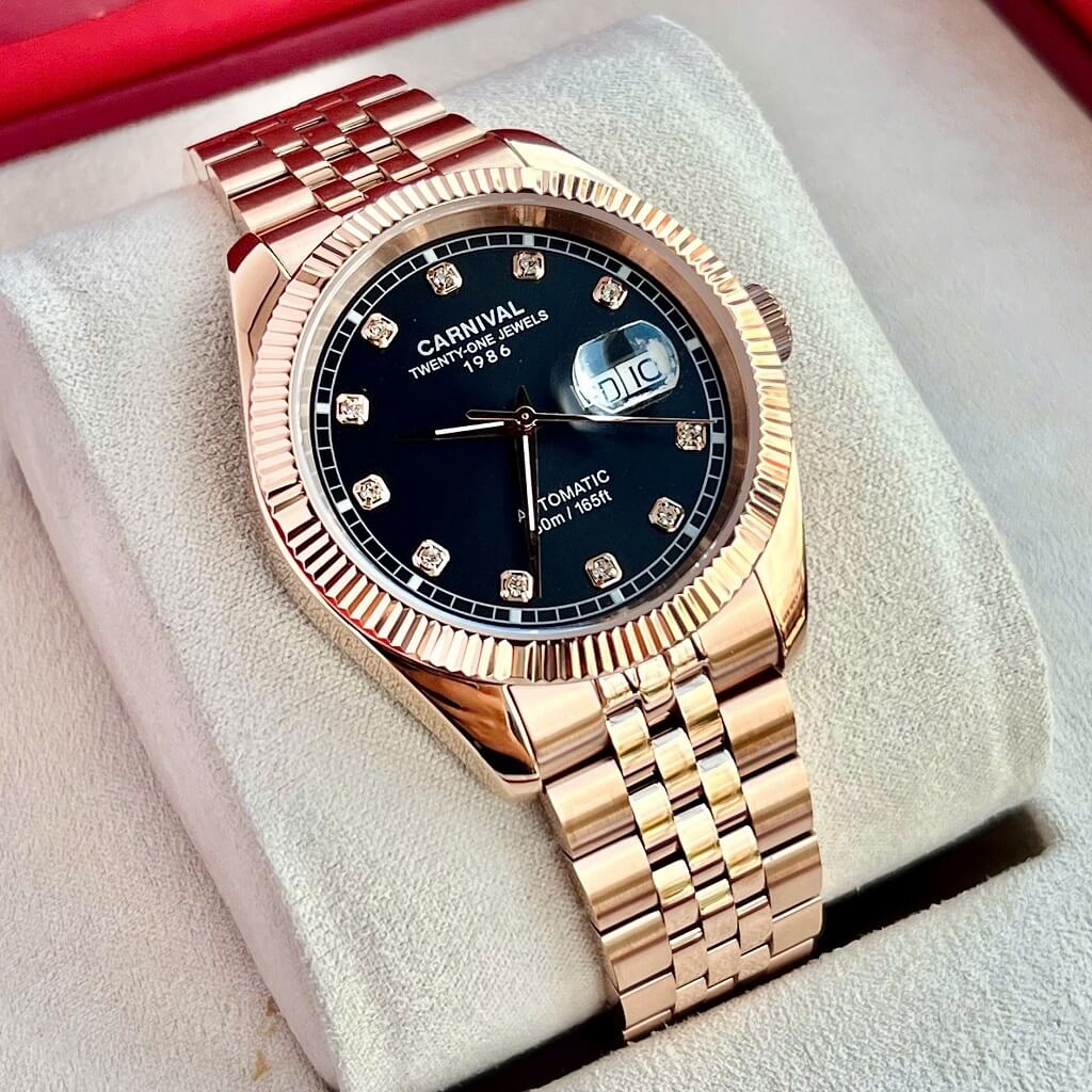 Đồng Hồ Nam Carnival 8131G Dây Thép Rose Gold Black 41mm Chính Hãng