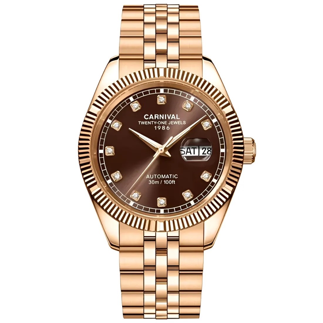 Đồng Hồ Nam Carnival 8131G Dây Thép Vỏ Rose Gold Brown 41mm Chính Hãng