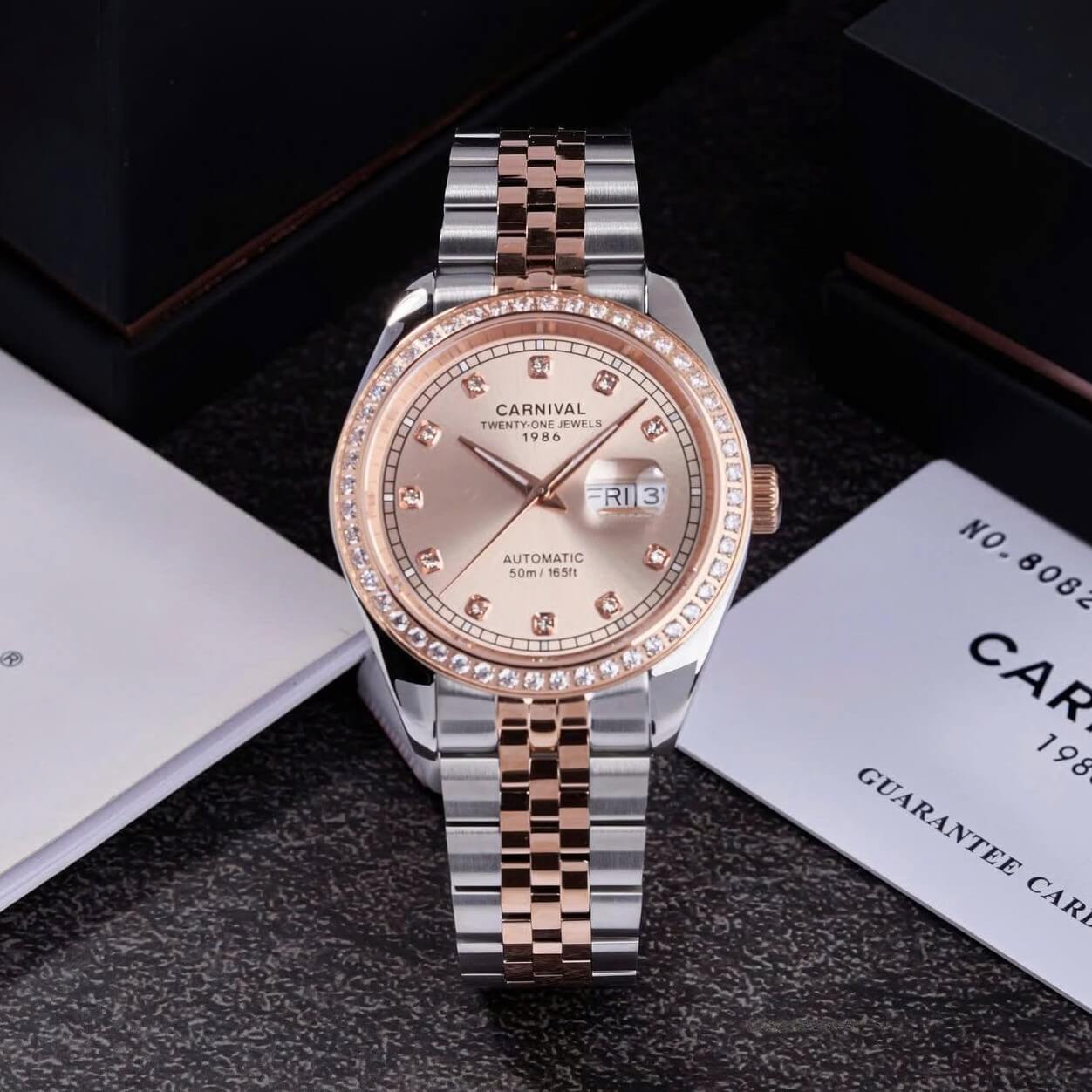 Đồng Hồ Nam Carnival 8131G2-CH-NN Automatic Dây Thép Demi Vàng Hồng Size 40mm