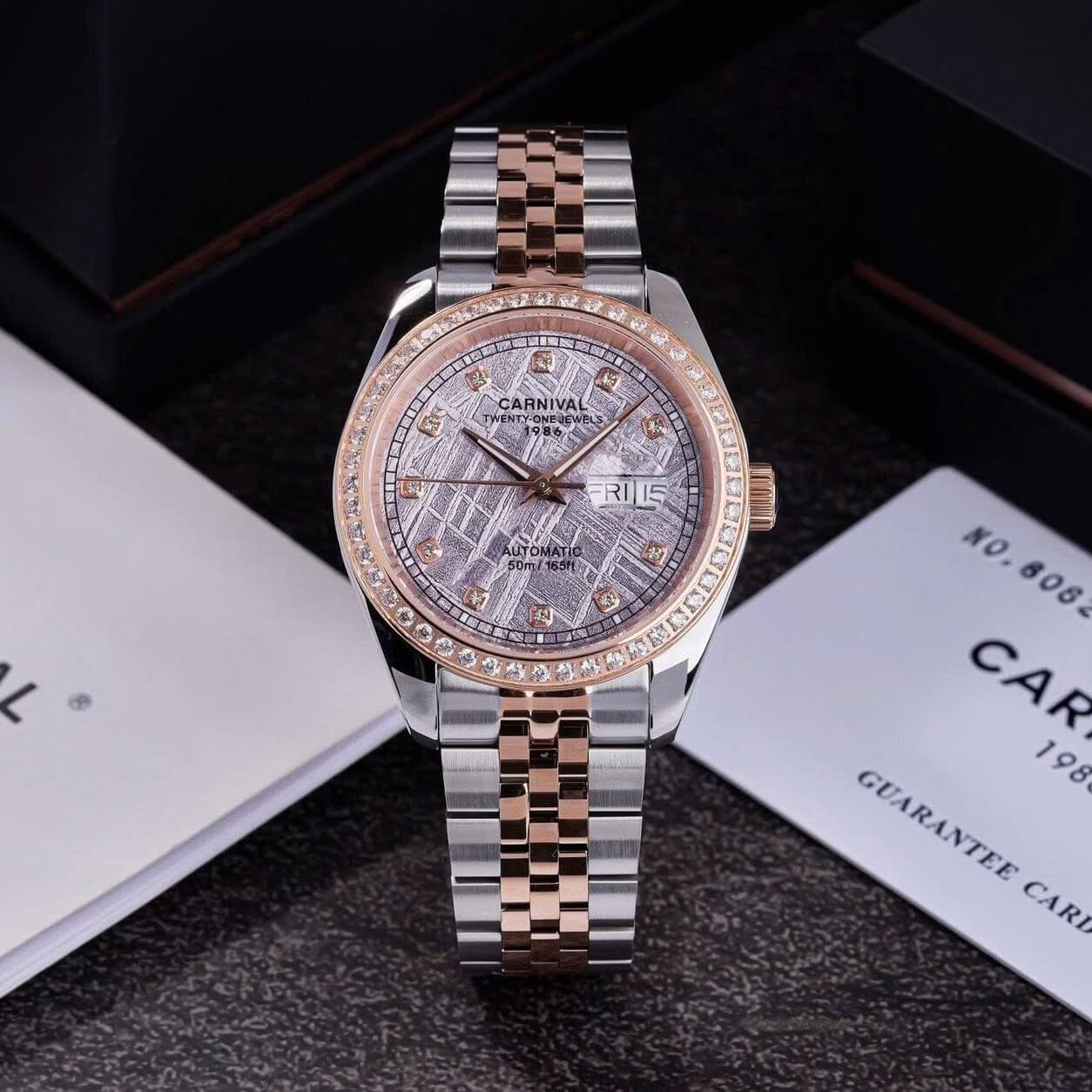 Đồng Hồ Nam Carnival 8131G2-CH-TT Automatic Dây Thép Demi Vàng Hồng Mặt Thiên Thạch Size 40mm