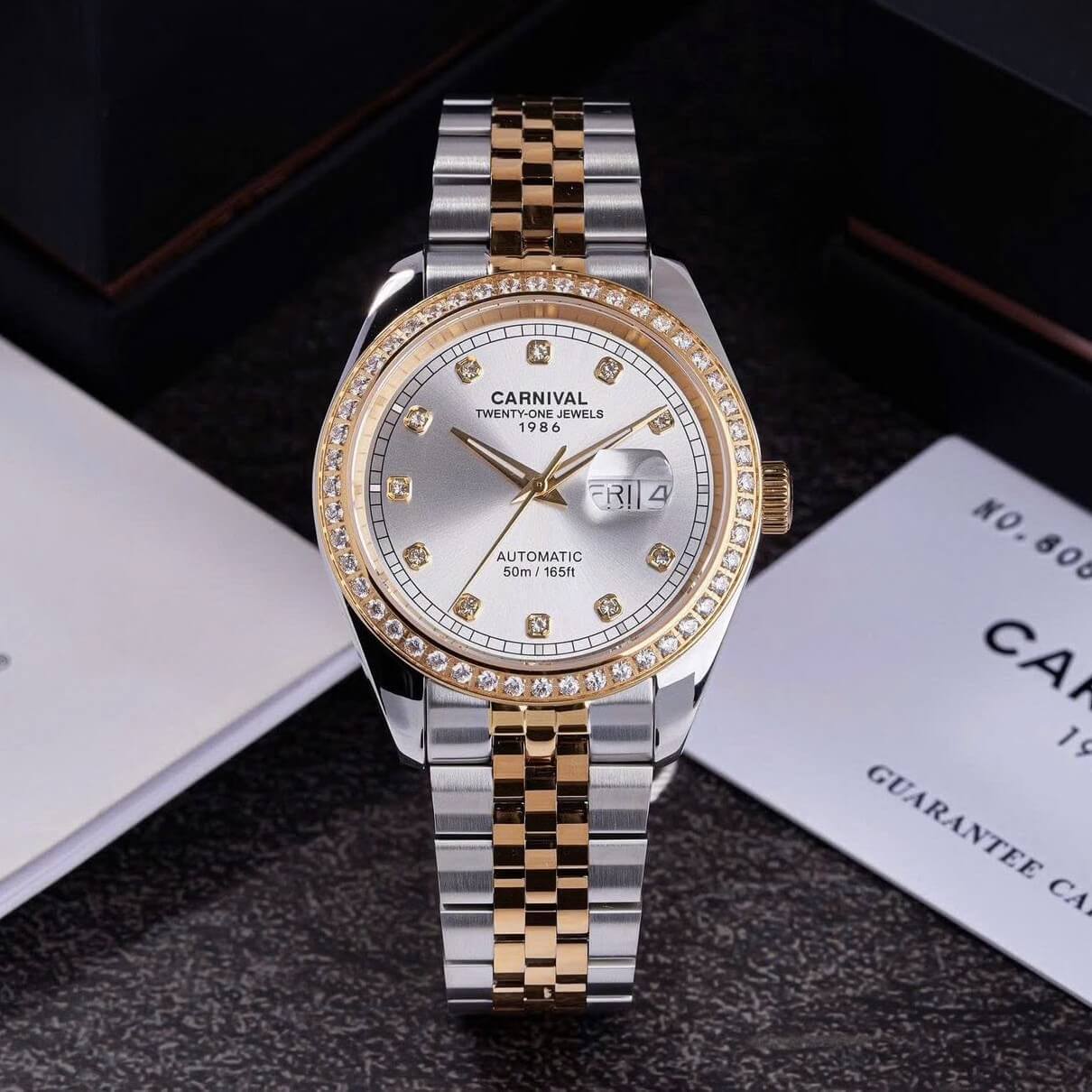 Đồng Hồ Nam Carnival 8131G2-CV-T Automatic Dây Thép Demi Vàng Mặt Trắng Size 40mm