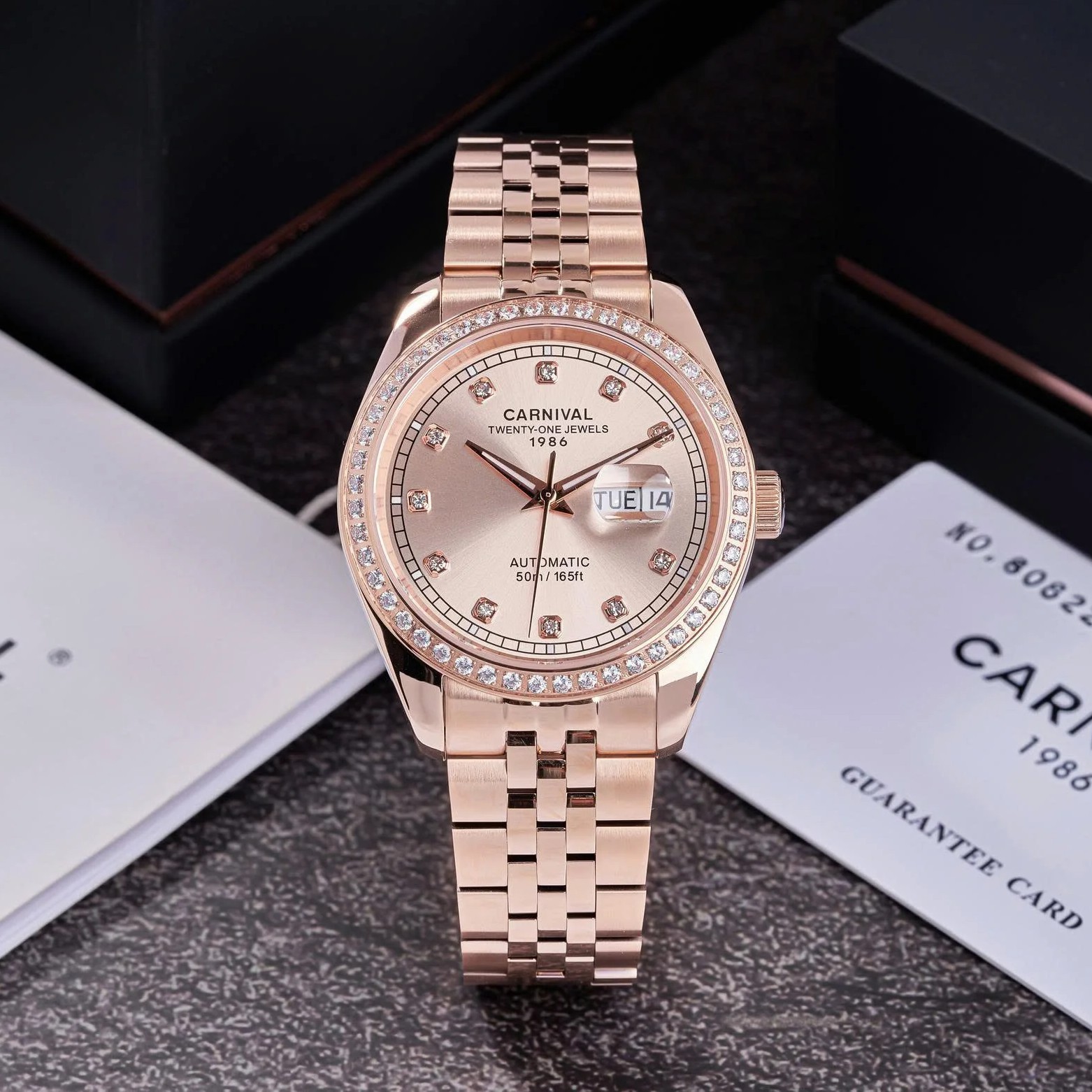 Đồng Hồ Nam Carnival 8131G2-VH-NN Automatic Dây Thép Vàng Hồng Mặt Vàng Hồng Size 40mm