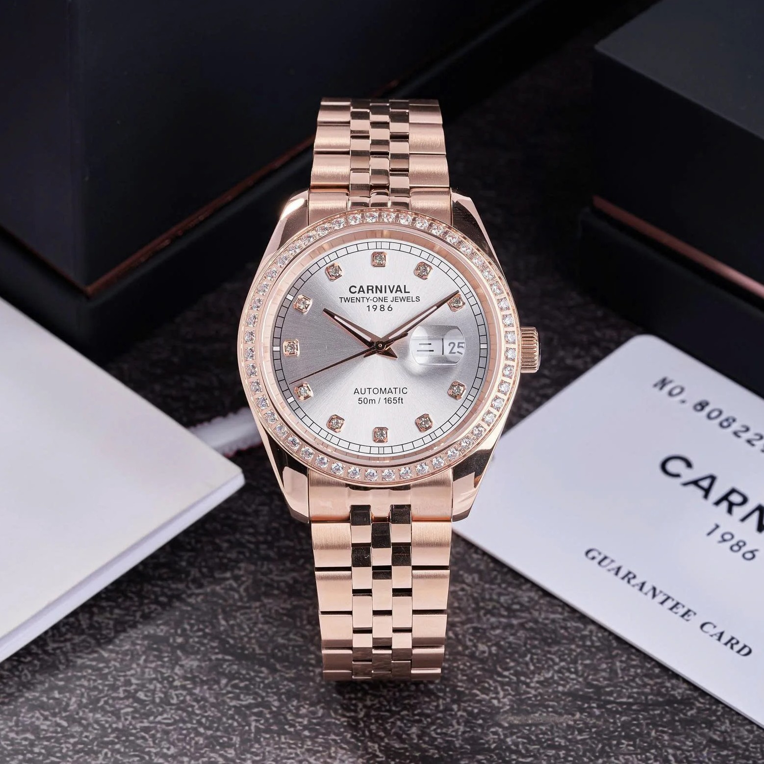 Đồng Hồ Nam Carnival 8131G2-VH-T Automatic Dây Thép Vàng Hồng Mặt Trắng Size 40mm