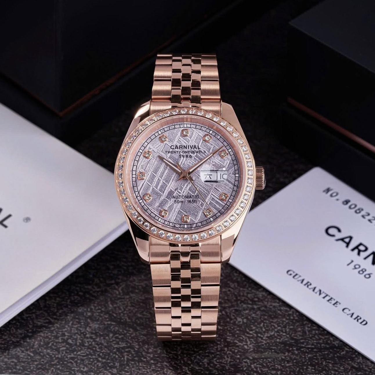 Đồng Hồ Nam Carnival 8131G2-VH-TT Automatic Dây Thép Vàng Hồng Mặt Thiên Thạch Size 40mm