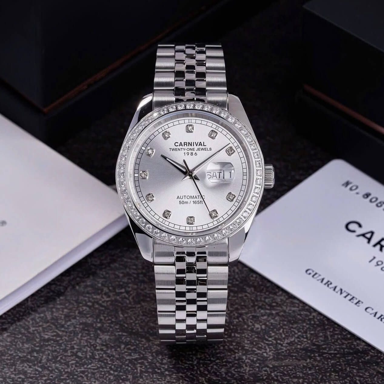 Đồng Hồ Nam Carnival 8131G2-VT-T Automatic Dây Thép Bạc Mặt Trắng Size 40mm