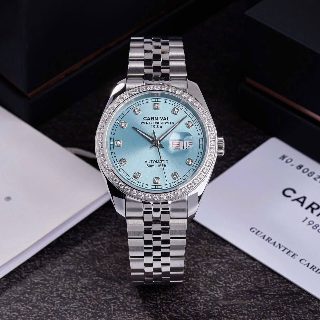Đồng Hồ Nam Carnival 8131G2-VT-XT Automatic Dây Thép Bạc Mặt Xanh Tiffany Size 40mm