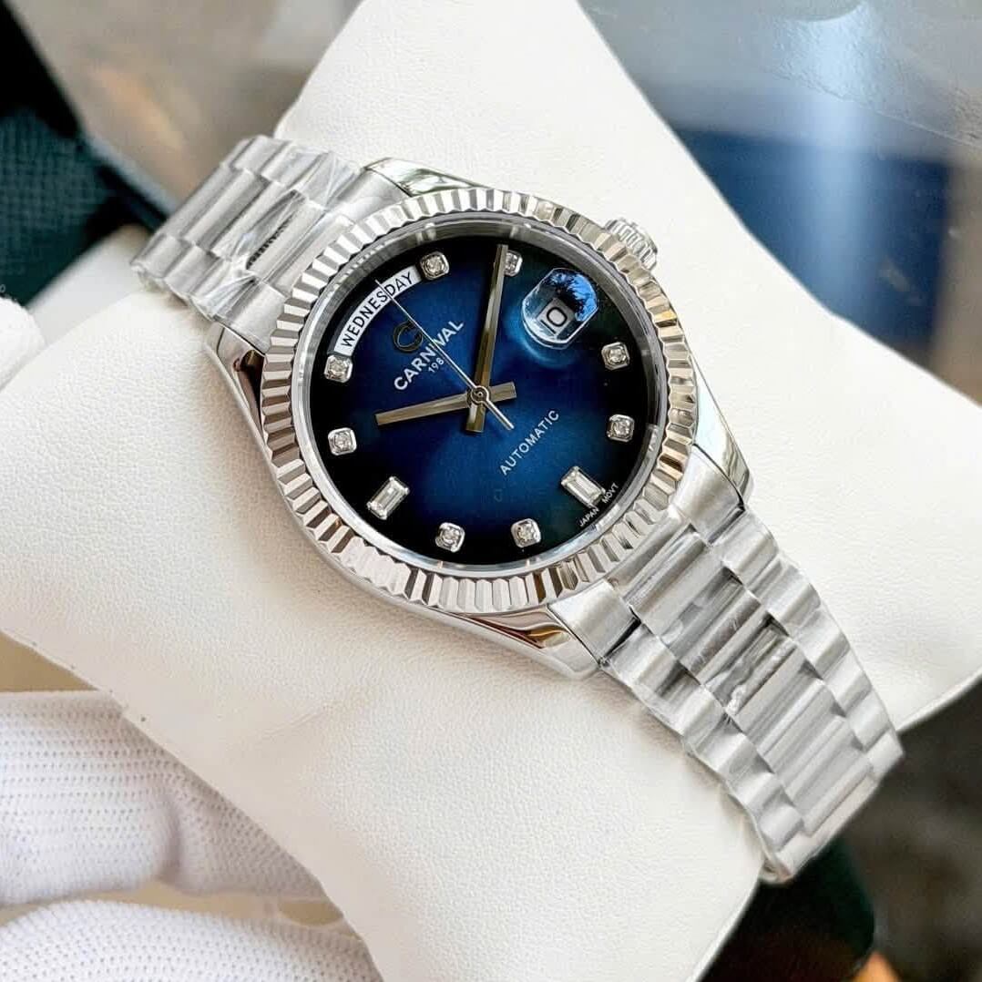Đồng Hồ Nam Carnival 8239G-VT-X Automatic Dây Thép Bạc Mặt Xanh Dương Size 38mm Chính Hãng