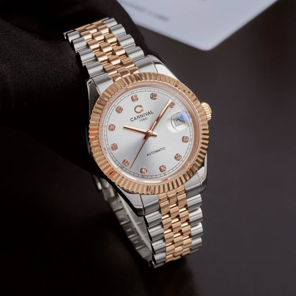 Đồng Hồ Nam Carnival 8250G-CH-T Automatic Dây Demi Vàng Hồng Mặt Trắng Size 38mm