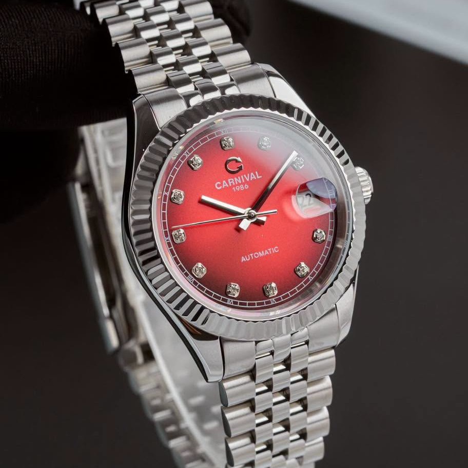 Đồng Hồ Nam Carnival 8250G-VT-DO Automatic Dây Thép Bạc Mặt Đỏ Size 38mm