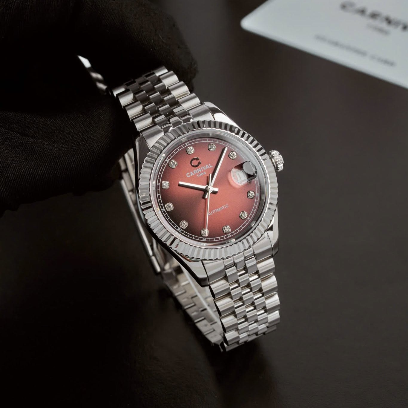 Đồng Hồ Nam Carnival 8250G-VT-N Automatic Dây Thép Bạc Mặt Nâu Socola Size 38mm