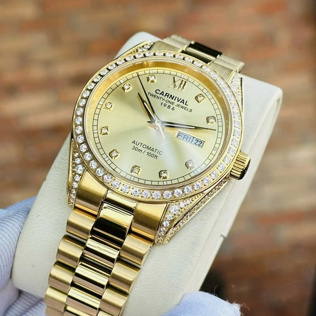 Đồng Hồ Nam Carnival Datejust 8907G Dây Thép Vỏ Gold 40mm