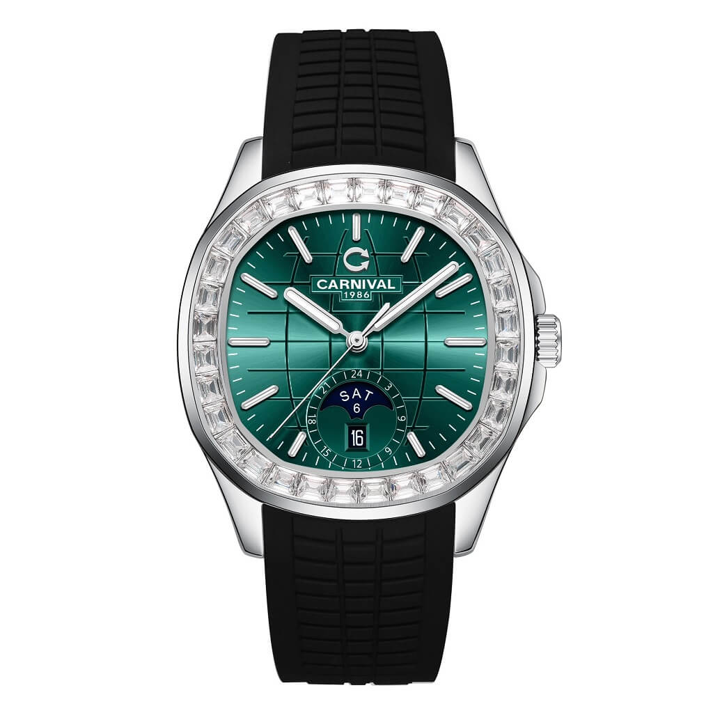 Đồng Hồ Nam Carnival Aquanus 8113G2 Dây Silicone Đen Green Silver 40mm