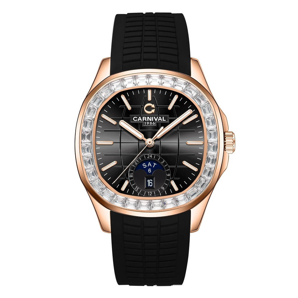 Đồng Hồ Nam Carnival Aquanus 8113G2 Dây Silicone Đen Rose Gold 40mm