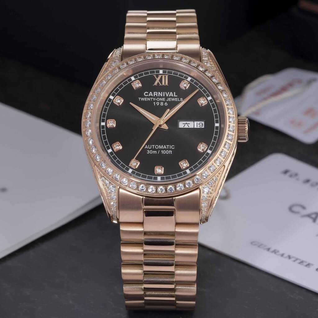Đồng Hồ Nam Carnival Datejust 8907G Dây Thép Vỏ Rose Gold 40mm