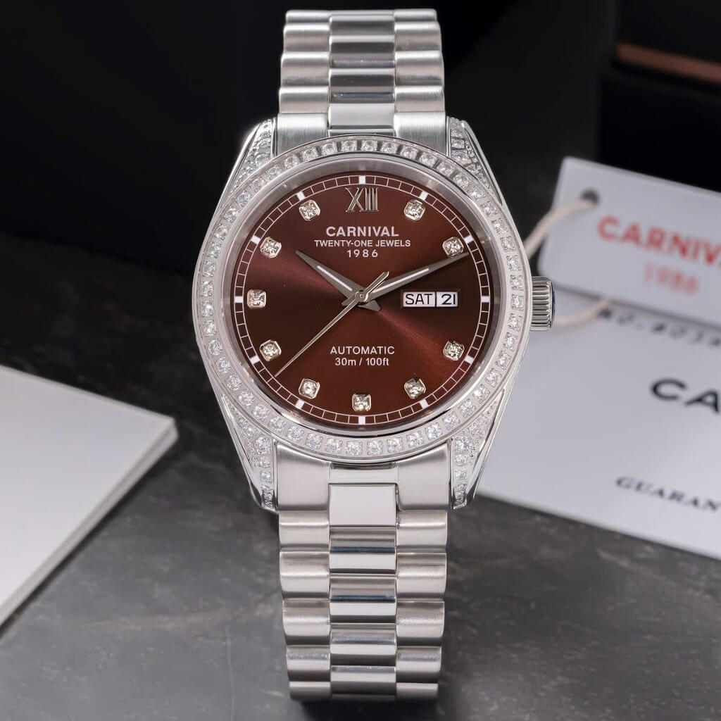 Đồng Hồ Nam Carnival Datejust 8907G Dây Thép Vỏ Silver Brown 40mm