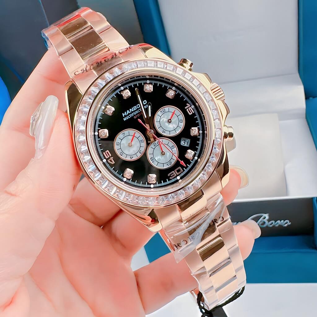 Đồng Hồ Nam Hanboro Automatic Crystal Bezel Rose Gold 42mm HB8023