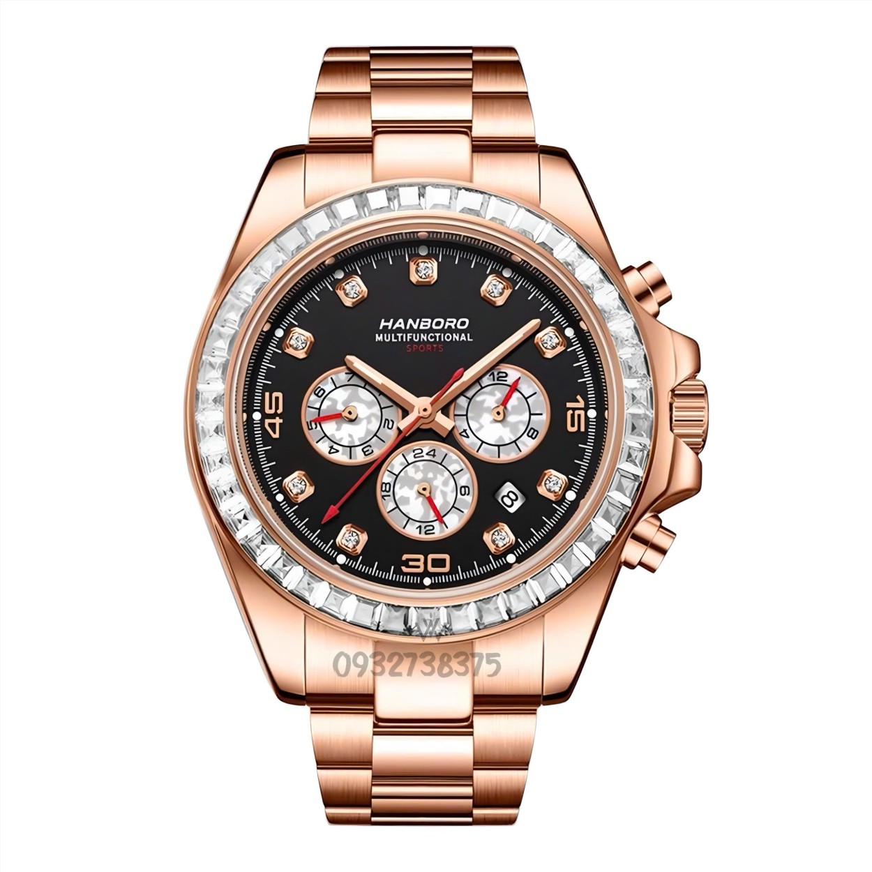 Đồng Hồ Nam Hanboro Automatic Crystal Bezel Rose Gold 42mm HB8023