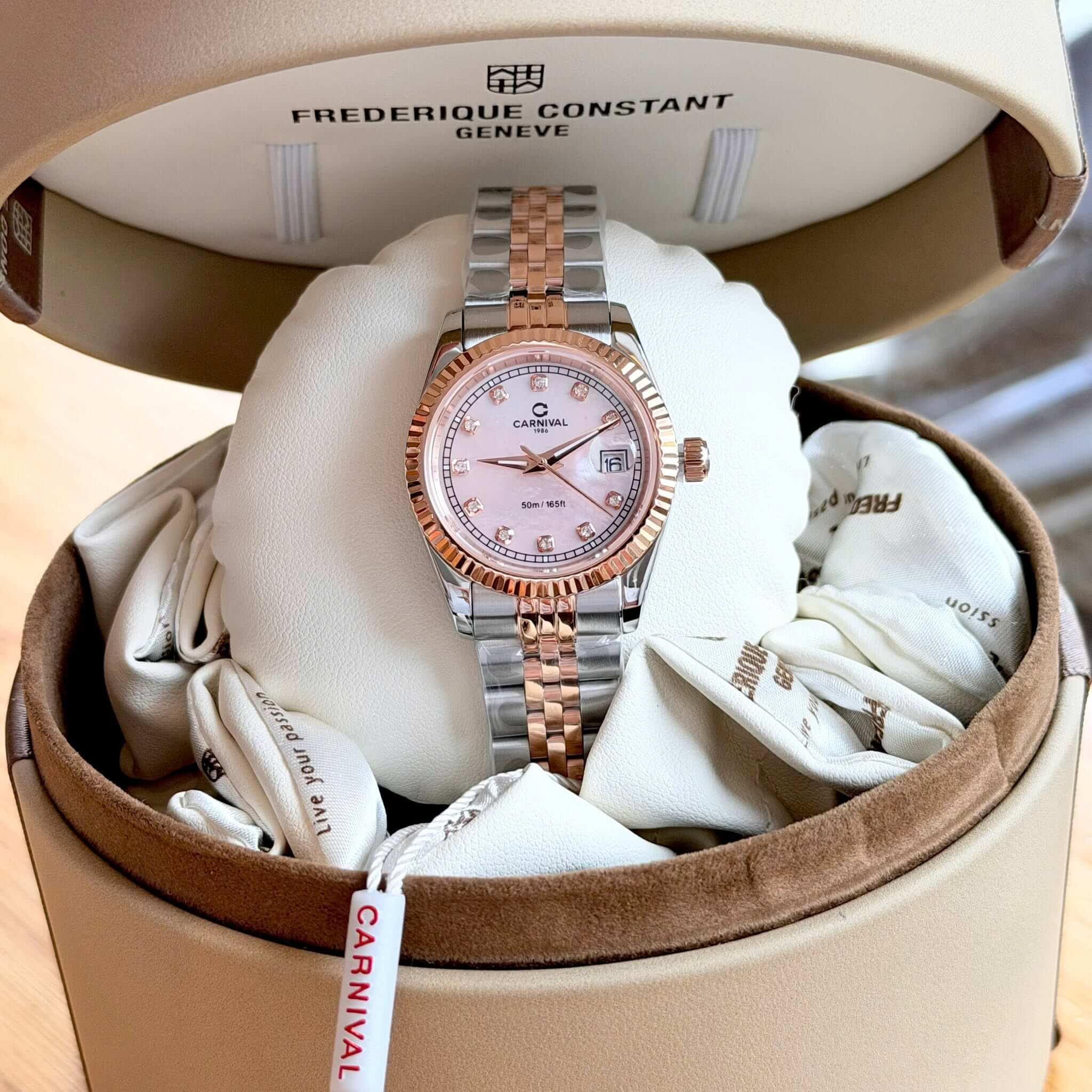 Đồng Hồ Nữ Carnival 8131L-CH-HK Demi Vàng Hồng Mặt Xà Cừ Hồng Size 30mm Quartz Japan