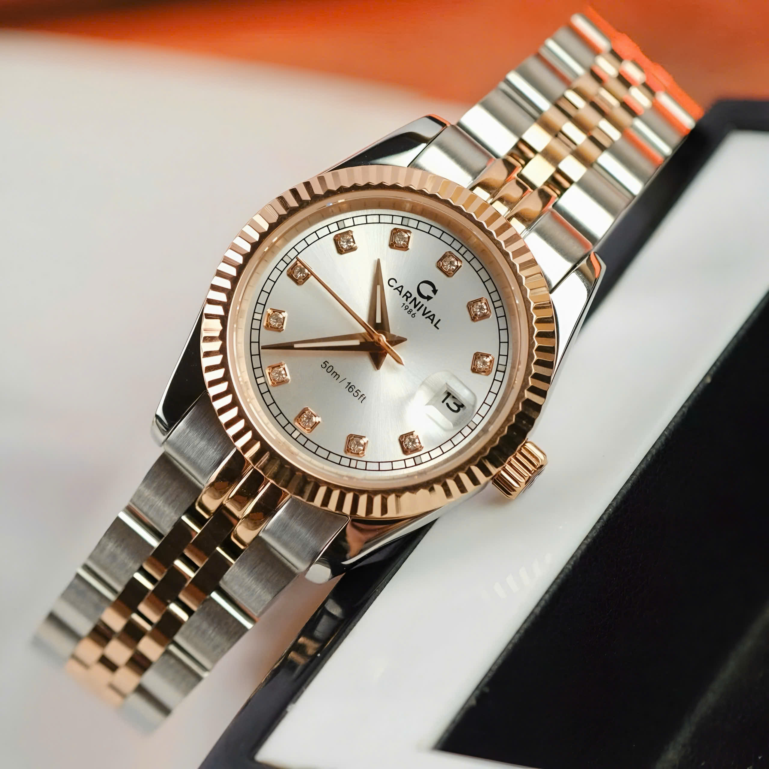 Đồng Hồ Nữ Carnival 8131L-CH-T Demi Vàng Hồng Mặt Trắng Size 30mm Quartz Japan