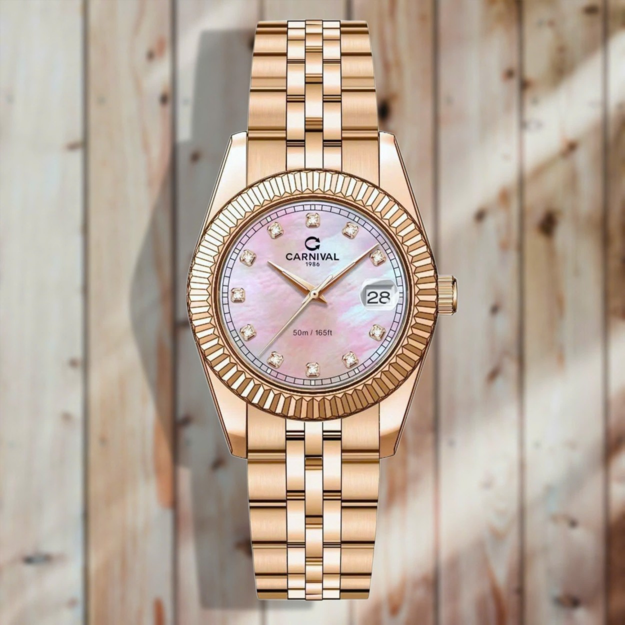 Đồng Hồ Nữ Carnival 8131L-VH-HK Màu Vàng Hồng Mặt Xà Cừ Hồng Size 30mm Quartz Japan