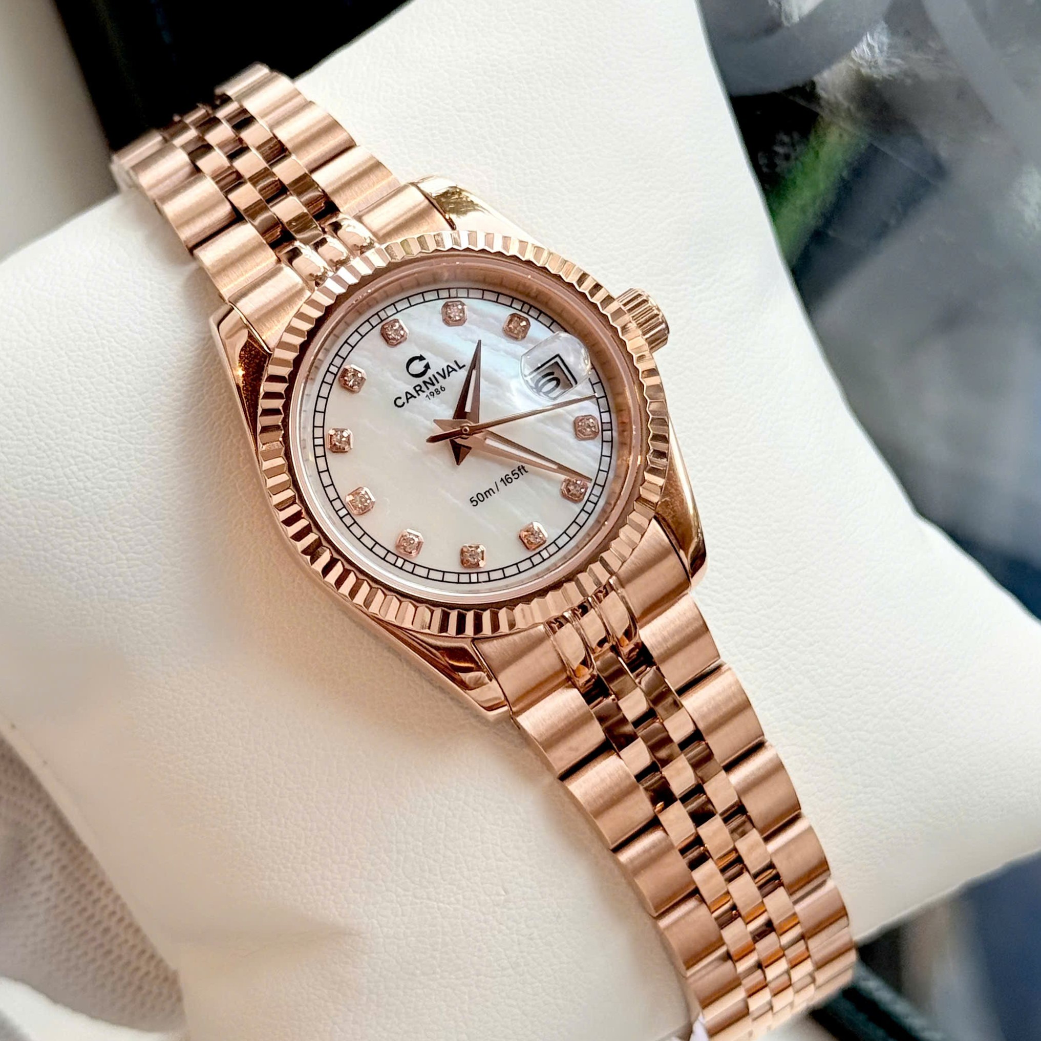 Đồng Hồ Nữ Carnival 8131L-VH-TK Màu Vàng Hồng Mặt Xà Cừ Trắng Size 30mm Quartz Japan
