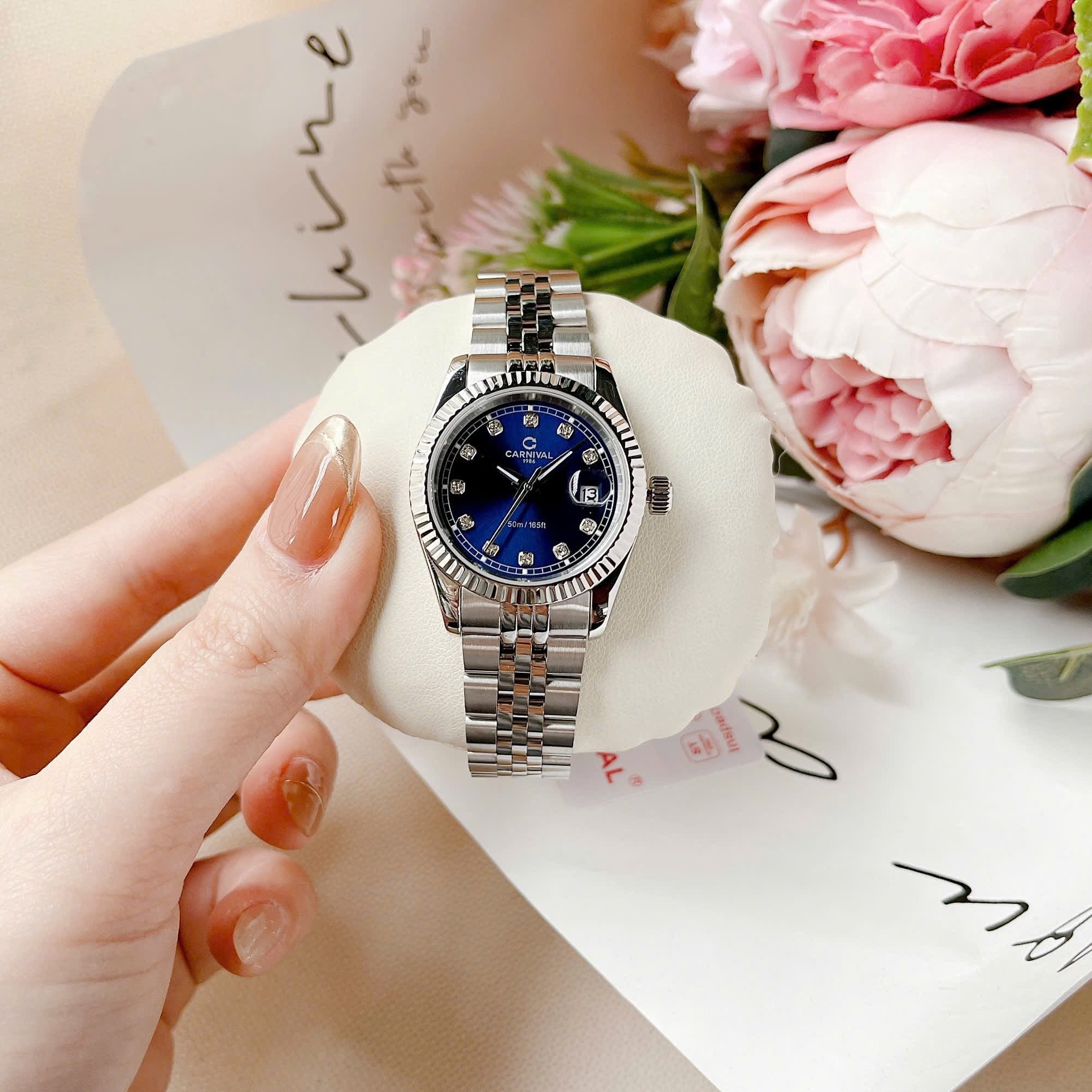 Đồng Hồ Nữ Carnival 8131L-VT-X Dây Thép Bạc Mặt Xanh Dương Size 30mm Quartz Japan