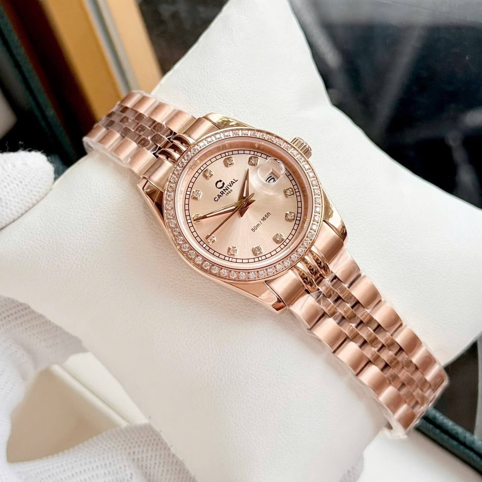 Đồng Hồ Nữ Carnival 8131L2-VH-NN Dây Thép Vàng Hồng Viền Đính Đá Size 31mm Quartz Japan