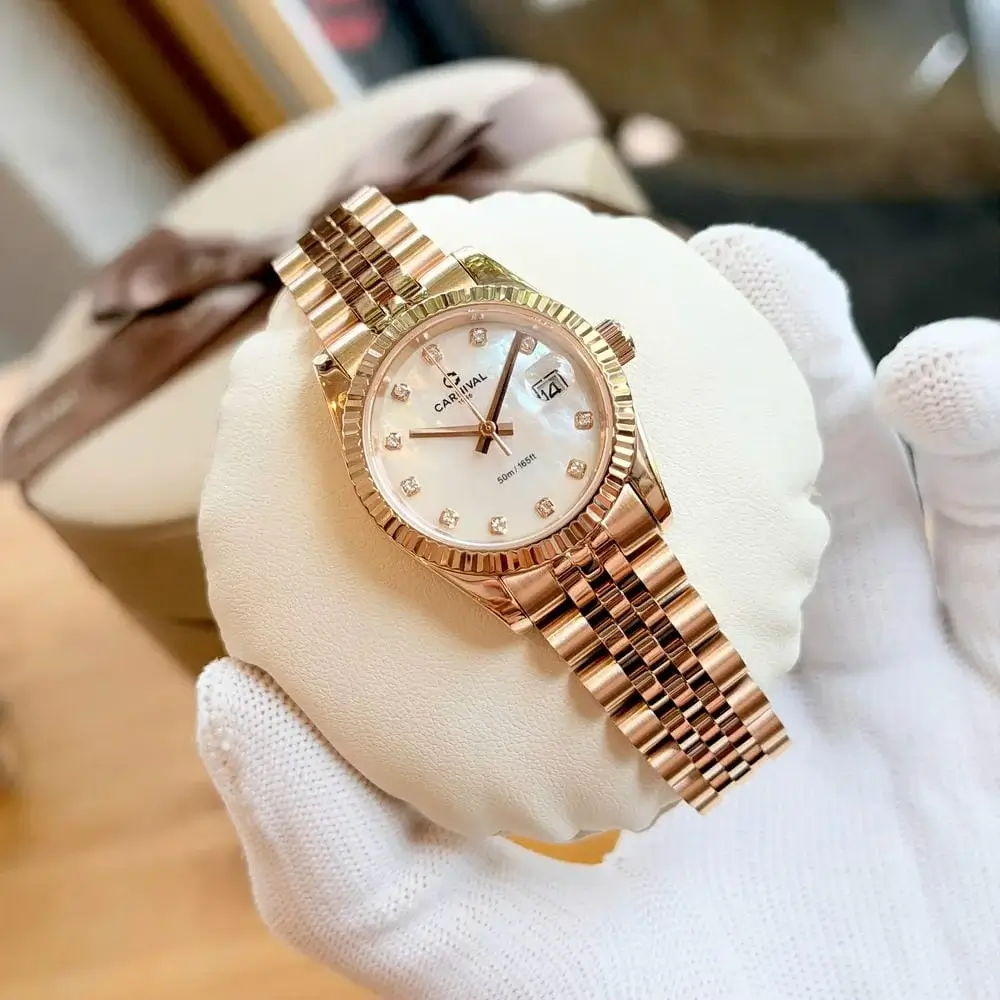 Đồng Hồ Nữ Carnival 8250L-VH-TK Màu Vàng Hồng Mặt Xà Cừ Trắng Size 30mm - Quartz Japan