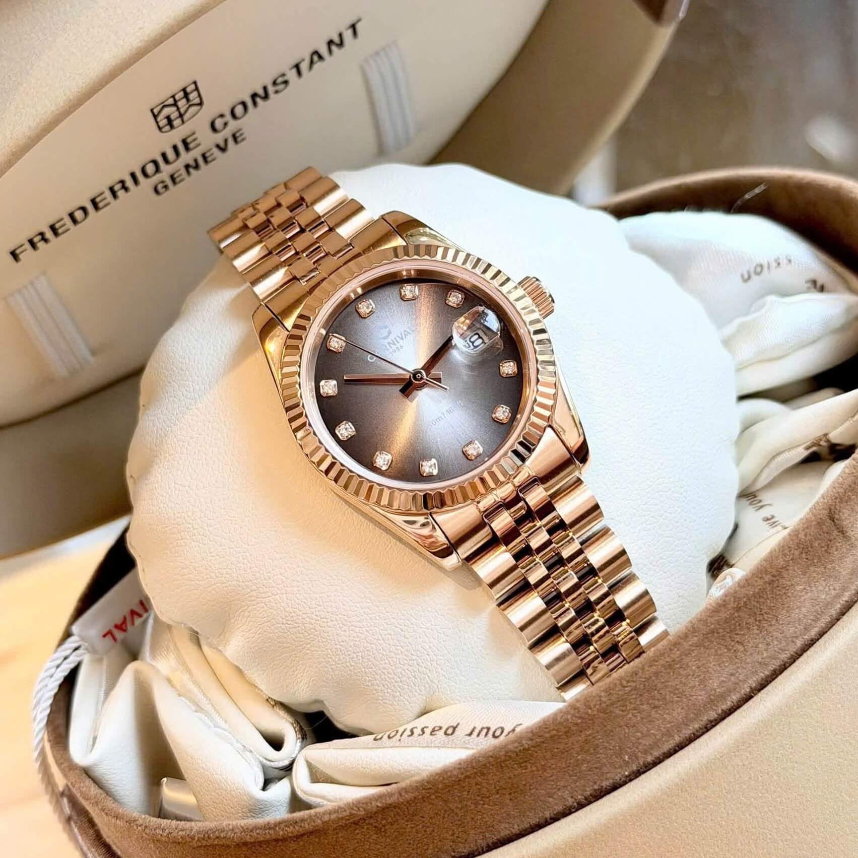 Đồng Hồ Nữ Carnival 8250L-VH-TX Màu Vàng Hồng Mặt Ombre Đen Xám Size 30mm Quartz Japan