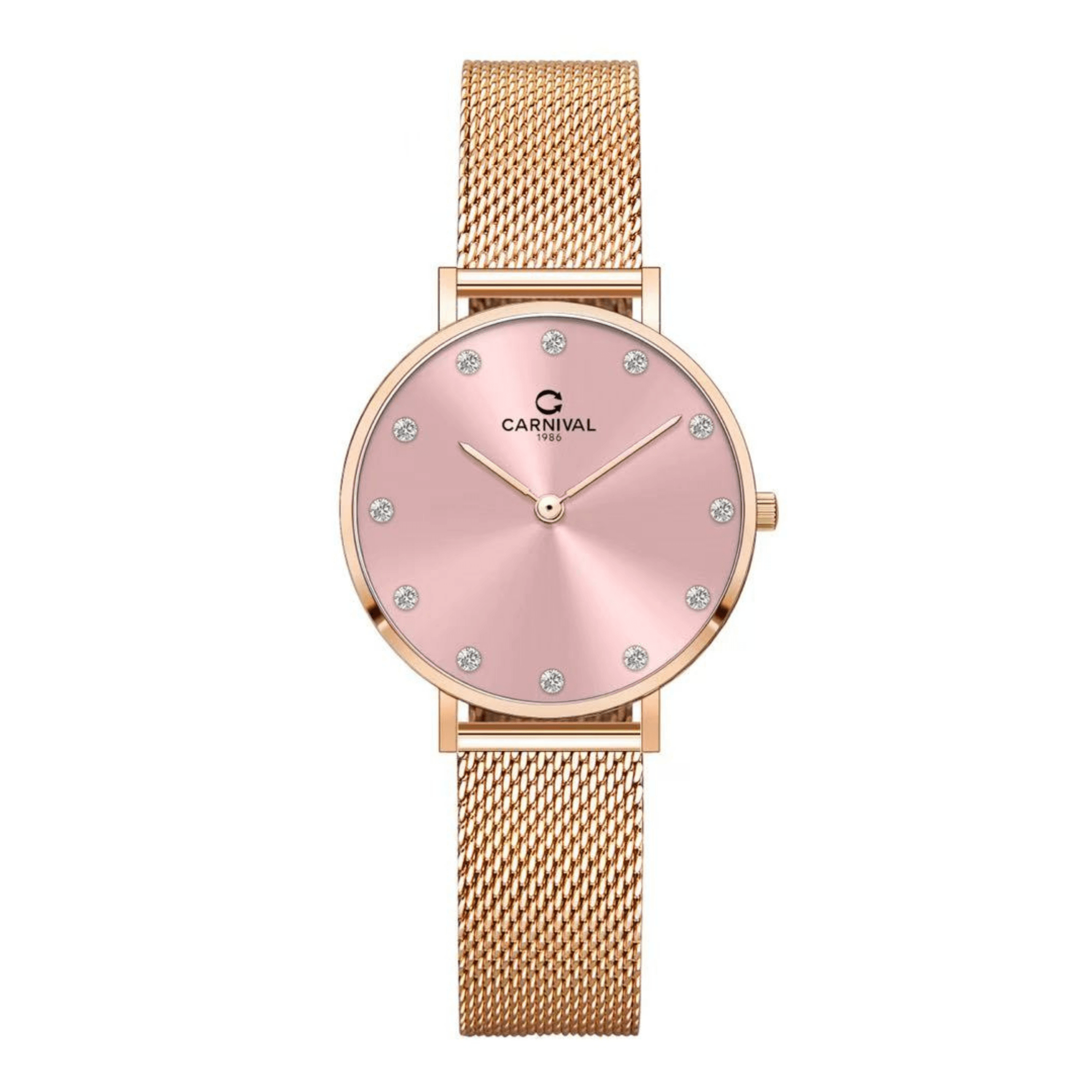 Đồng Hồ Nữ Carnival 8253L-VH-H Dây Mesh Màu Vàng Hồng Mặt Hồng Size 30mm Mỏng Nhỏ Xinh