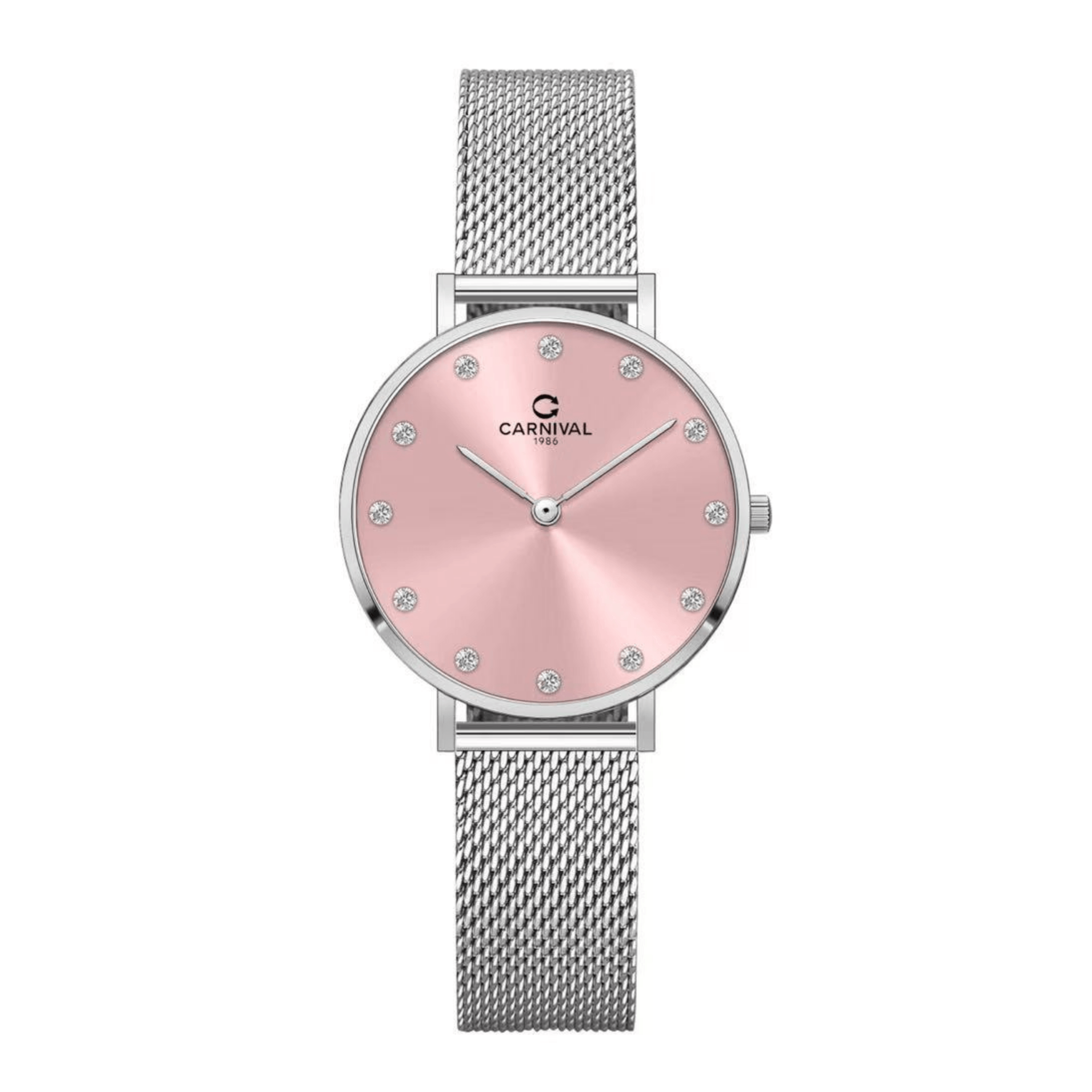 Đồng Hồ Nữ Carnival 8253L-VT-H Dây Mesh Bạc Mặt Hồng Size 30mm Mỏng Nhỏ Xinh