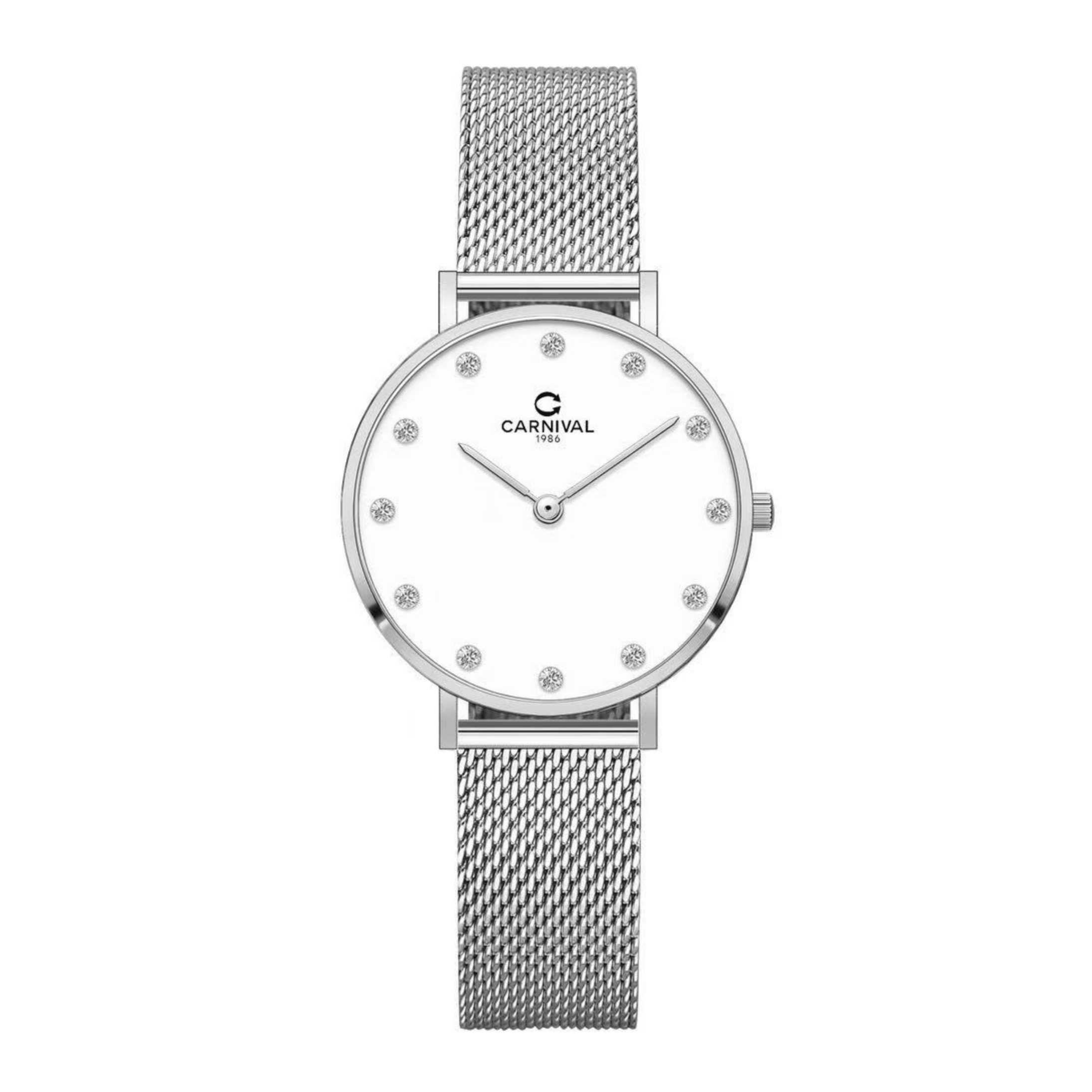 Đồng Hồ Nữ Carnival 8253L-VT-T Dây Mesh Bạc Mặt Trắng Size 30mm Mỏng Nhỏ Xinh