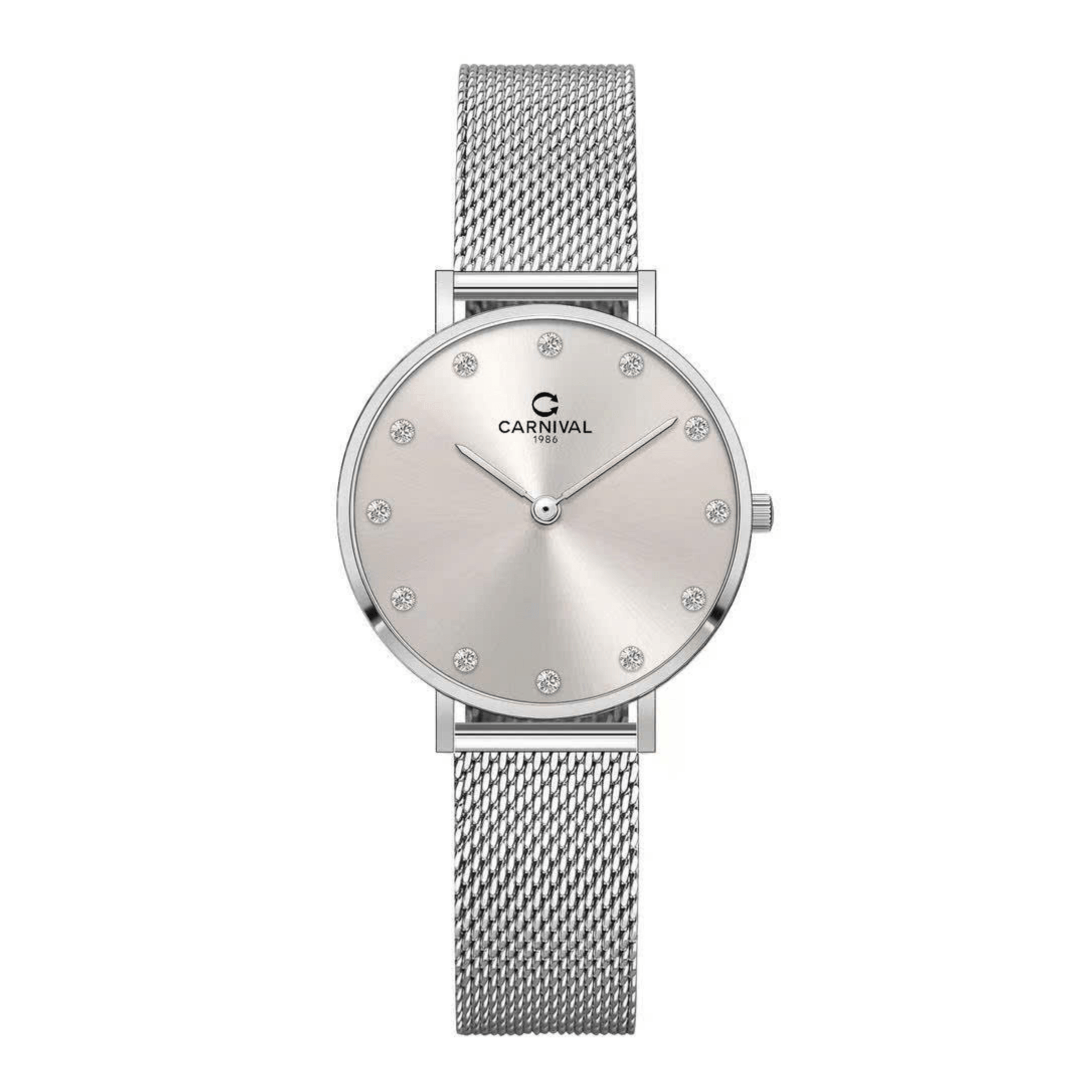 Đồng Hồ Nữ Carnival 8253L-VT-TX Dây Mesh Bạc Mặt Xám Grey Size 30mm Mỏng Nhỏ Xinh