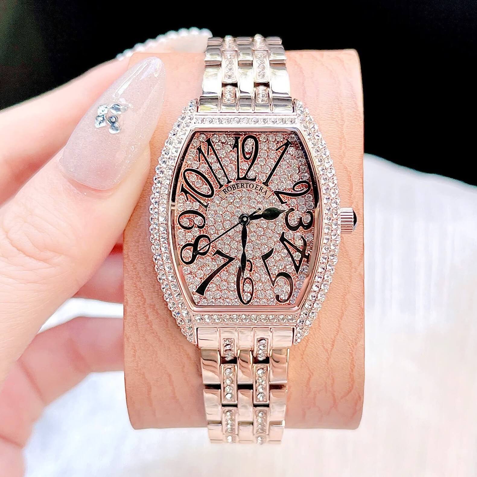 Đồng hồ nữ chính hãng Roberto Era RE0212 dây kim loại màu vàng hồng, mặt đồng hồ oval size 36mm