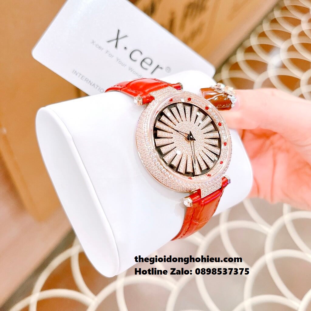 Đồng Hồ Nữ X-cer B0627 Dây Da Đỏ Rose Gold 35mm