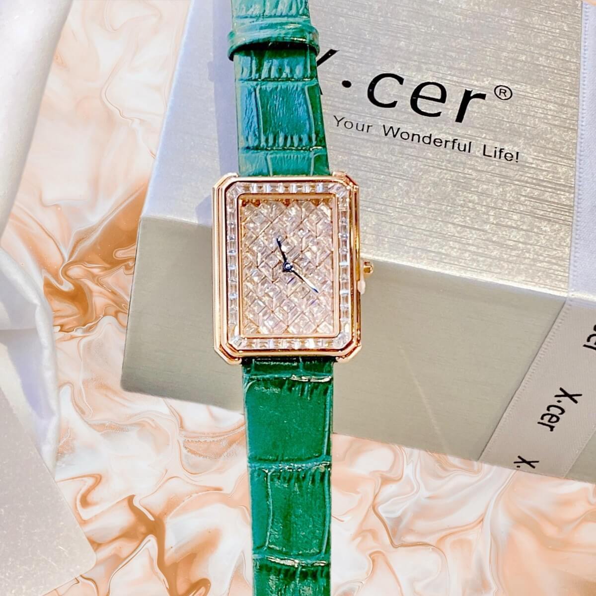 Đồng Hồ Nữ X-cer B0642 Dây Da Green Rose 34mm