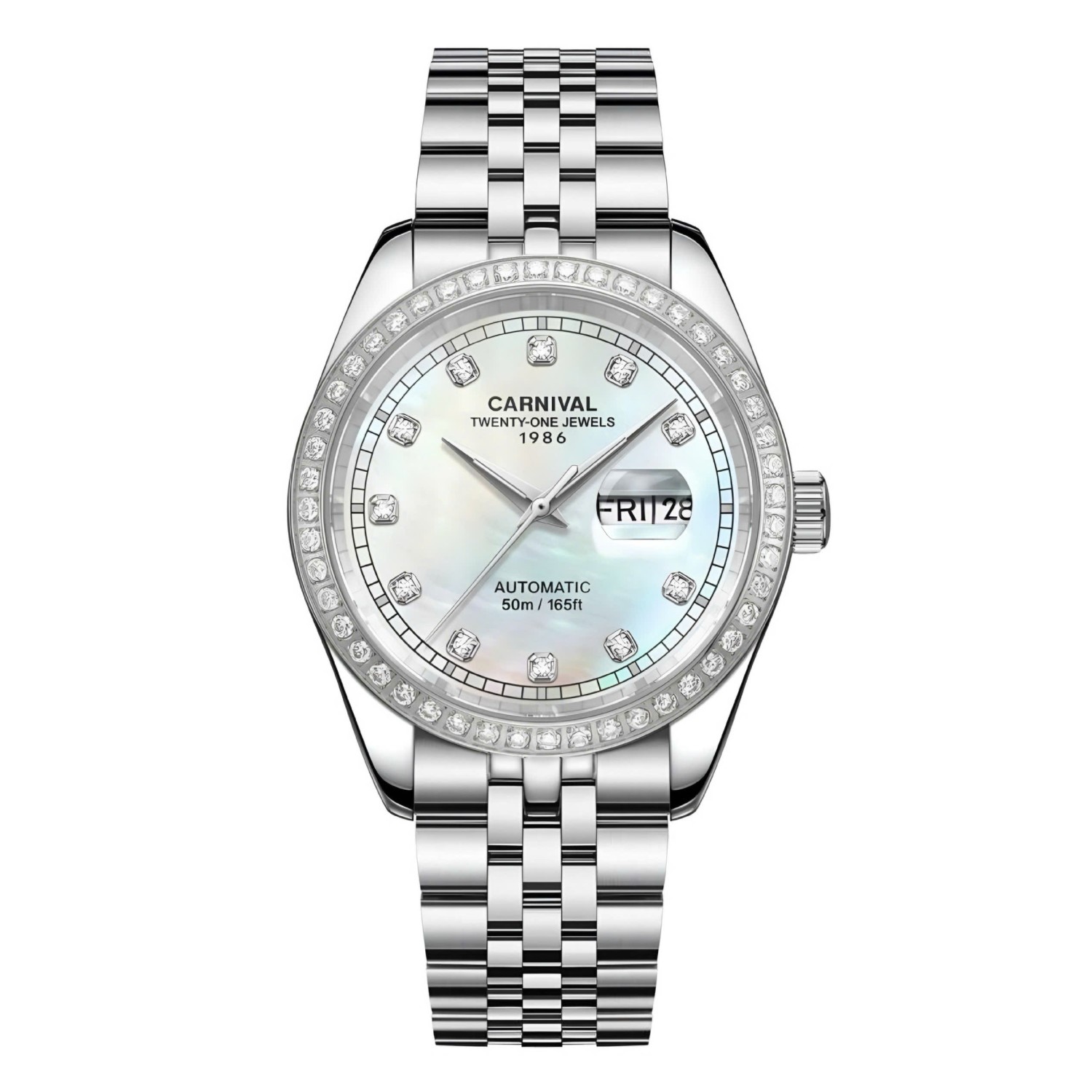 Đồng Hồ Nam Carnival 8131G2-VT-TK Automatic Dây Thép Silver Mặt Xà Cừ Trắng Size 40mm