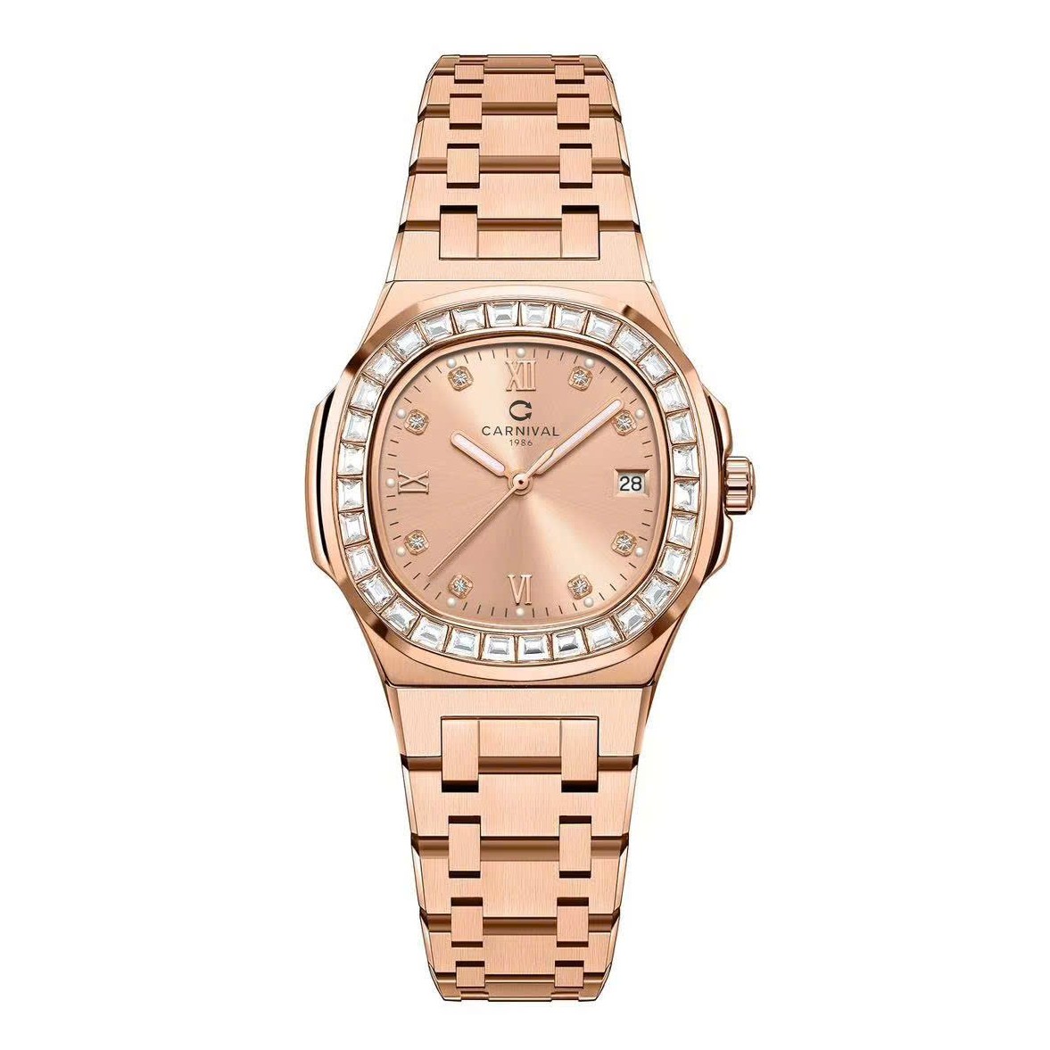 Đồng Hồ Nữ Carnival 8160L2-VH-NN Vàng Hồng Mặt Vàng Hồng Viền Đá Size 34mm Sapphire